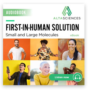 Audio book of first-in-human solution for small and large molecules.