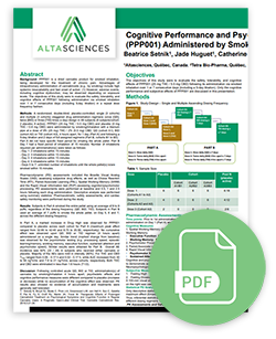 Scientific poster of cognitive performance and psychedelic effects following single and multiple ascending doses of a new cannabis formulation.