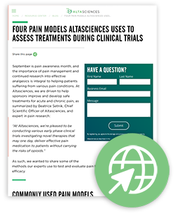 Blog on four pain models used by Altasciences.
