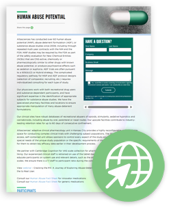 Altasciences webpage about human abuse potential studies